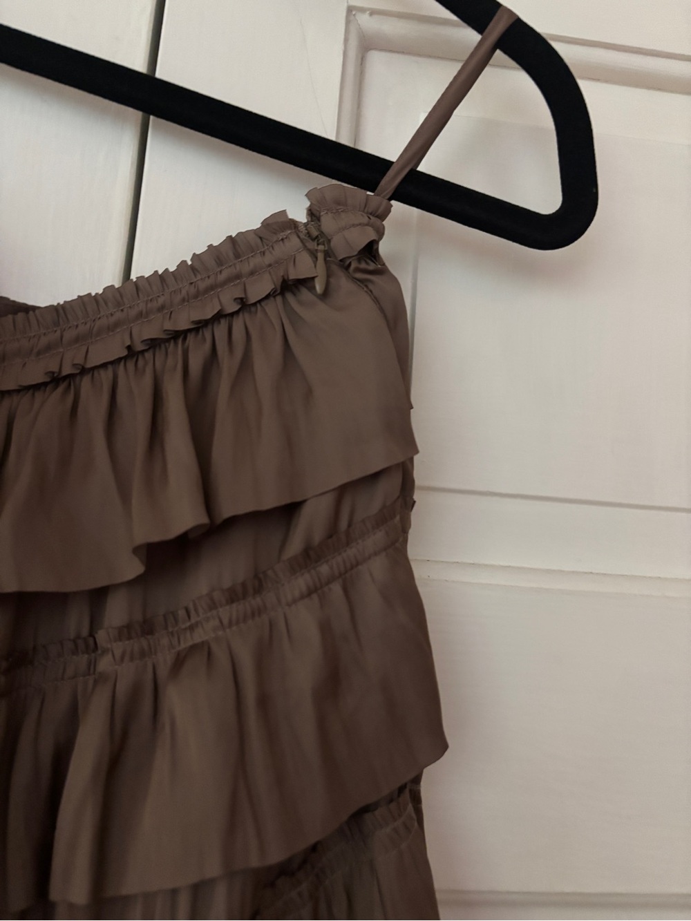 Ulla Johnson Mari Plissé Satin Midi Skirt Mica Taupe Pleated Tiers Ruffle Size 6 - Picture 11 of 16